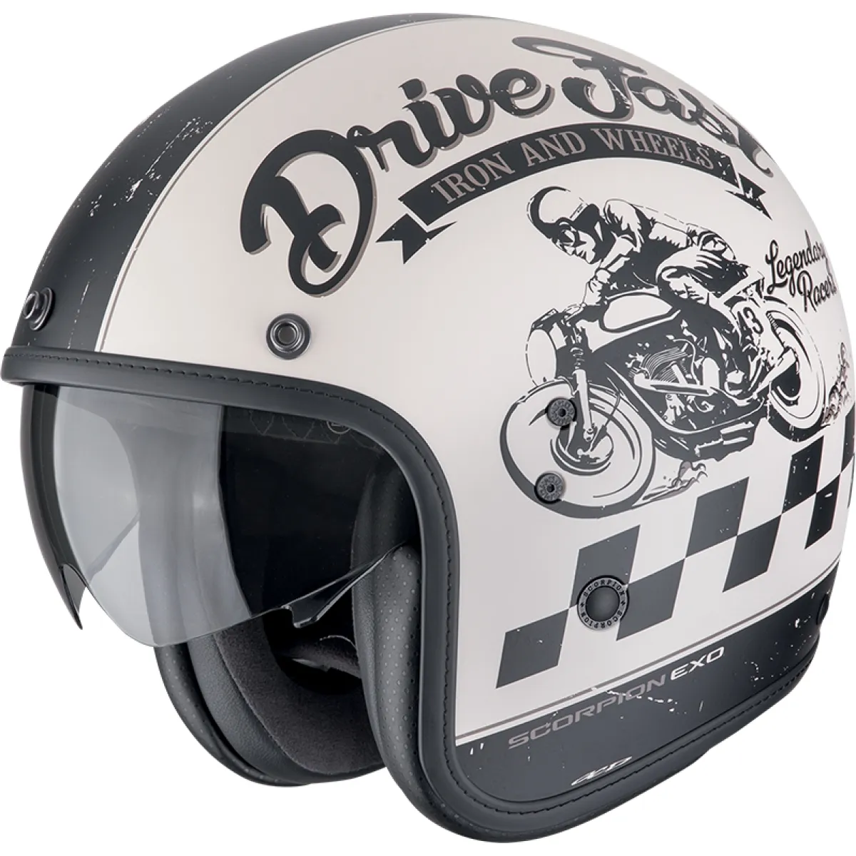 Casque Scorpion Belfast Evo Drive Fast Crème Mat Noir - Casque Demi-Jet