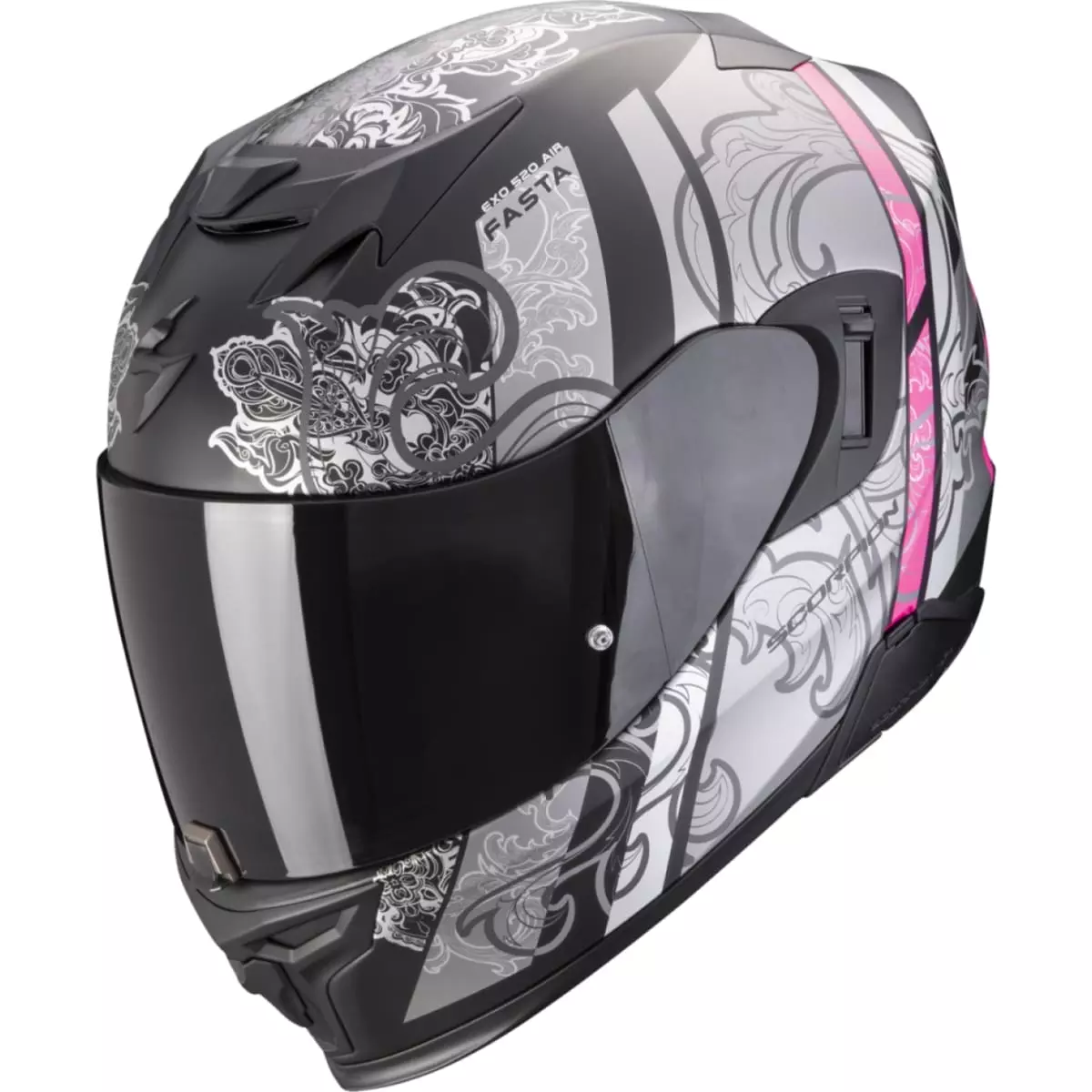 Casque Scorpion Exo-520 Evo Air Fasta Noir Argent Rose - Casque Intégral