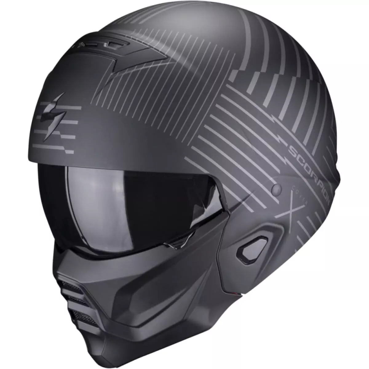 Casque Scorpion Exo Combat II Miles Noir Mat Argent - Casque Transformable