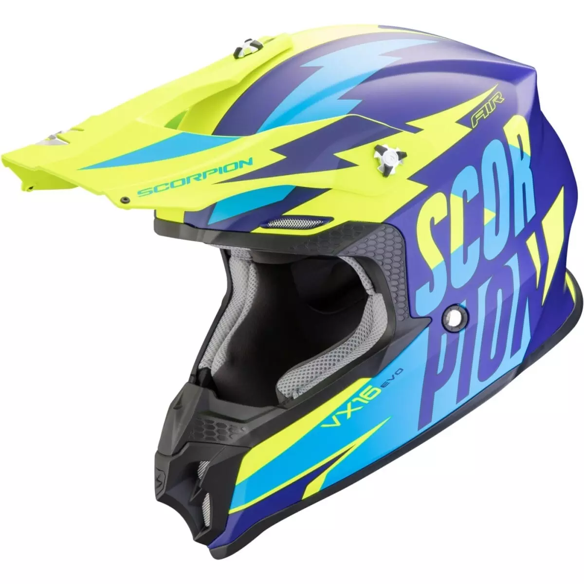 Casque Scorpion VX-16 Evo Air Slanter Bleu Jaune Fluo - Casque Cross