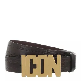 Dsquared2 Be ICON Belt Border Pattern Black+Old Gold | Ceinture en cuir