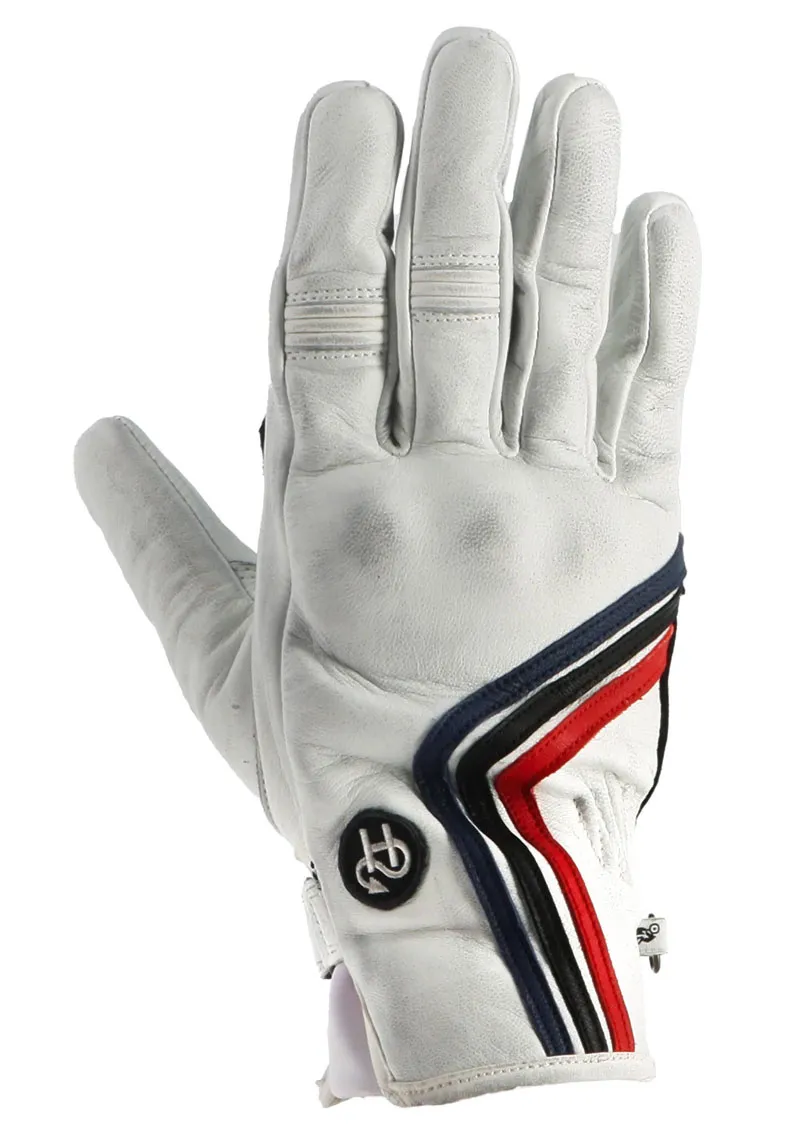 Gants Helstons Line été cuir blanc, gant moto cafe racer