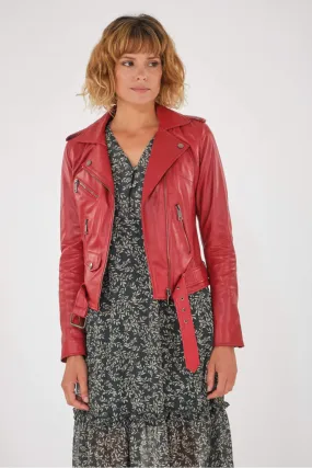 Perfecto agneau plongé rouge, Caractère Cuir - APOLLINE ICON PERF Rouge | Cesare Nori